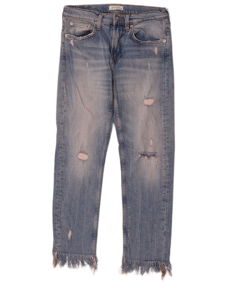 Zara Damen Distressed Slim Jeans EU 34 2XS W24 L26 Blau