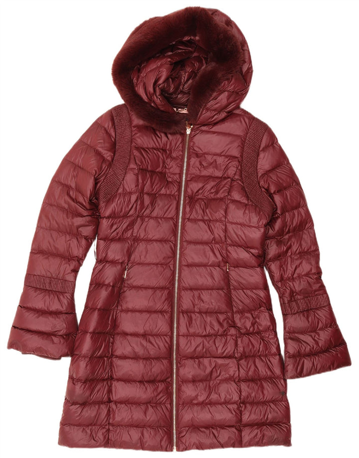Ted Baker Wattierter Damenmantel mit Kapuze, Größe 2, Klein, Burgunderrot, Polyamid