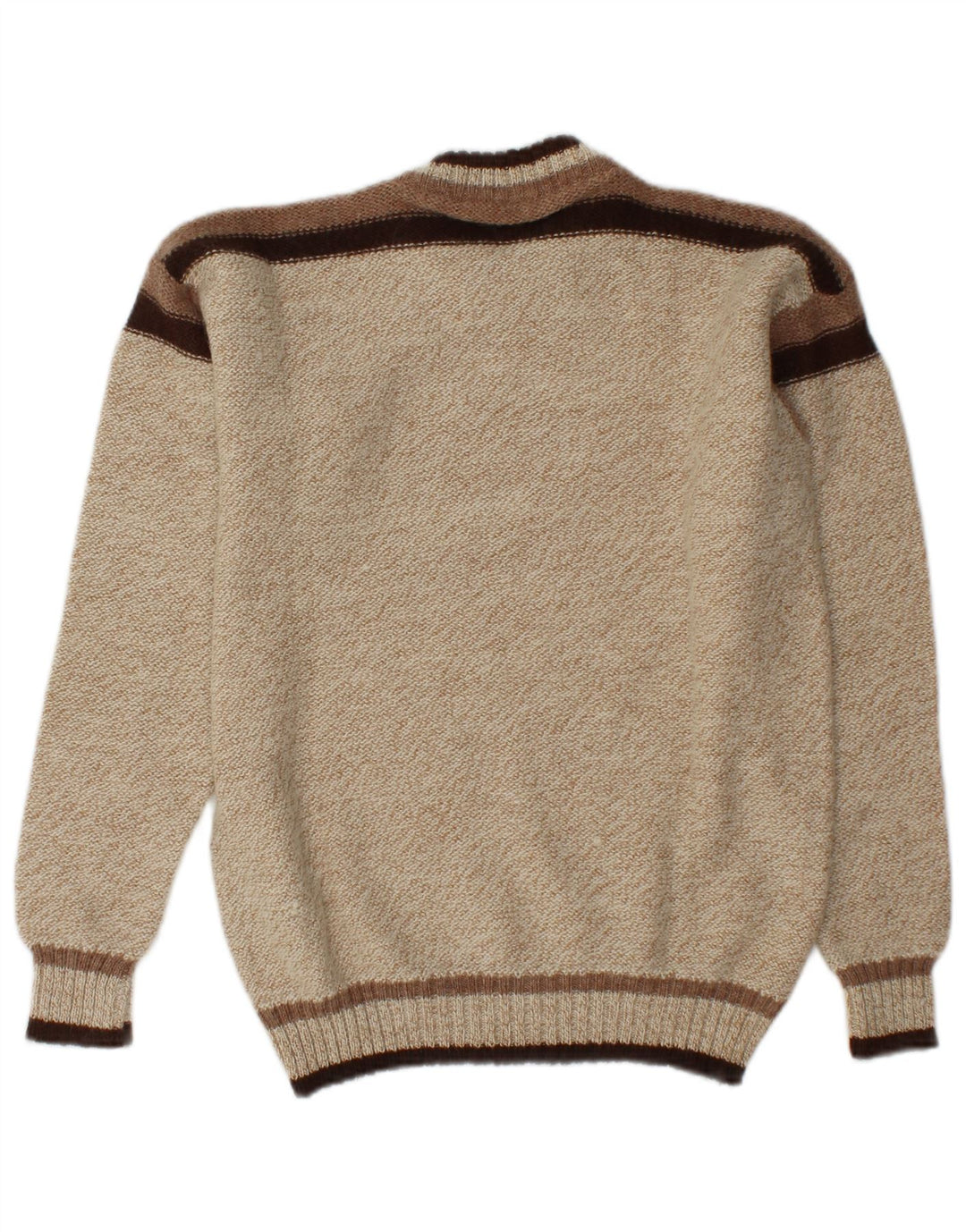 Vintage Herren-Pullover mit Rundhalsausschnitt, Mittelbeige, Farbblock-Acryl