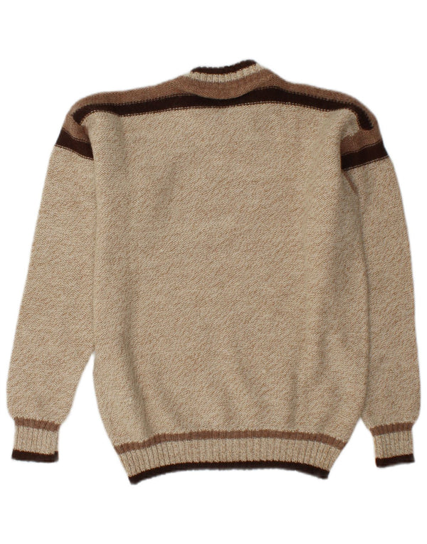 Vintage Herren-Pullover mit Rundhalsausschnitt, Mittelbeige, Farbblock-Acryl