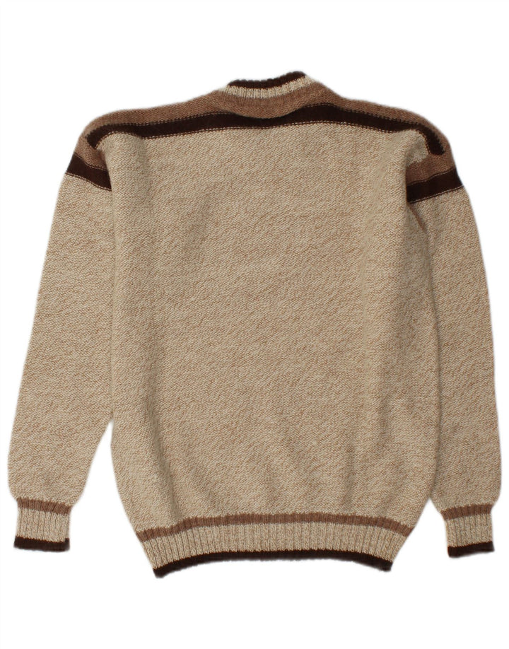 Vintage Herren-Pullover mit Rundhalsausschnitt, Mittelbeige, Farbblock-Acryl