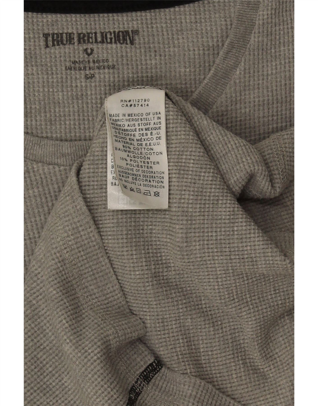 True Religion Herren-Grafik-Oberteil, langärmelig, klein, graue Baumwolle