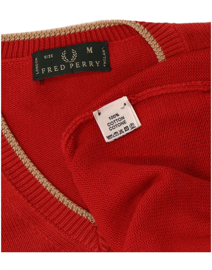 FRED PERRY Herren-Pullover mit V-Ausschnitt aus mittelroter Baumwolle