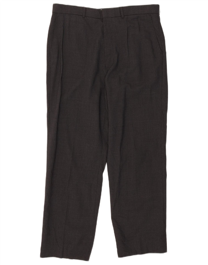 Marks & Spencer Herren-Anzughose mit Pegged-Anzug, W34, L29, graues Nadelstreifen-Polyester