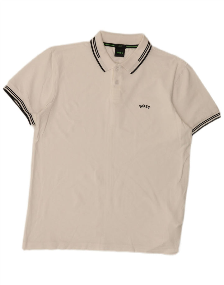 Hugo Boss Slim-Fit-Poloshirt für Herren aus mittelweißer Baumwolle