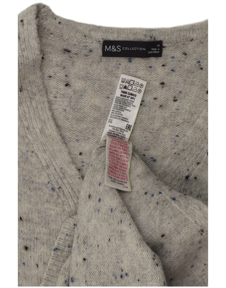 Marks & Spencer Damen-Pullover mit V-Ausschnitt, UK 14, Mittelgrau meliert