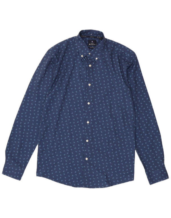 Ben Sherman Herren-Slim-Fit-Hemd, Größe 15 1/2, mittelblaues Blumenmuster, Polyester