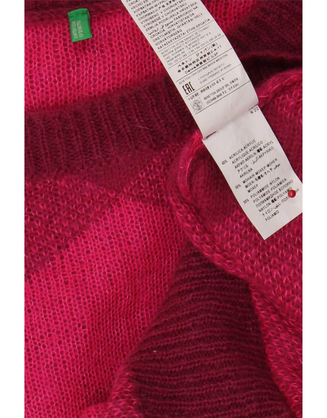 Benetton Damen-Poncho-Pullover in Übergröße, Einheitsgröße, rosa Argyle/Diamant