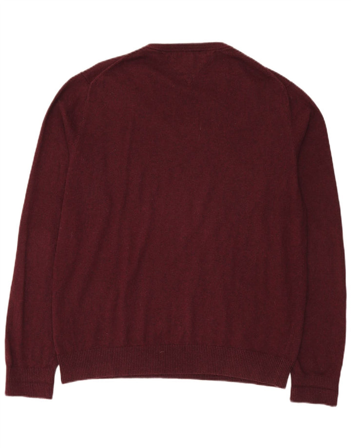 Tommy Hilfiger Herren-Pullover mit V-Ausschnitt, XL, kastanienbraune Baumwolle