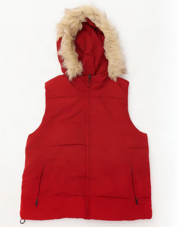 Gap Wattierte Damen-Weste mit Kapuze, UK 14, Mittelrot, Polyester