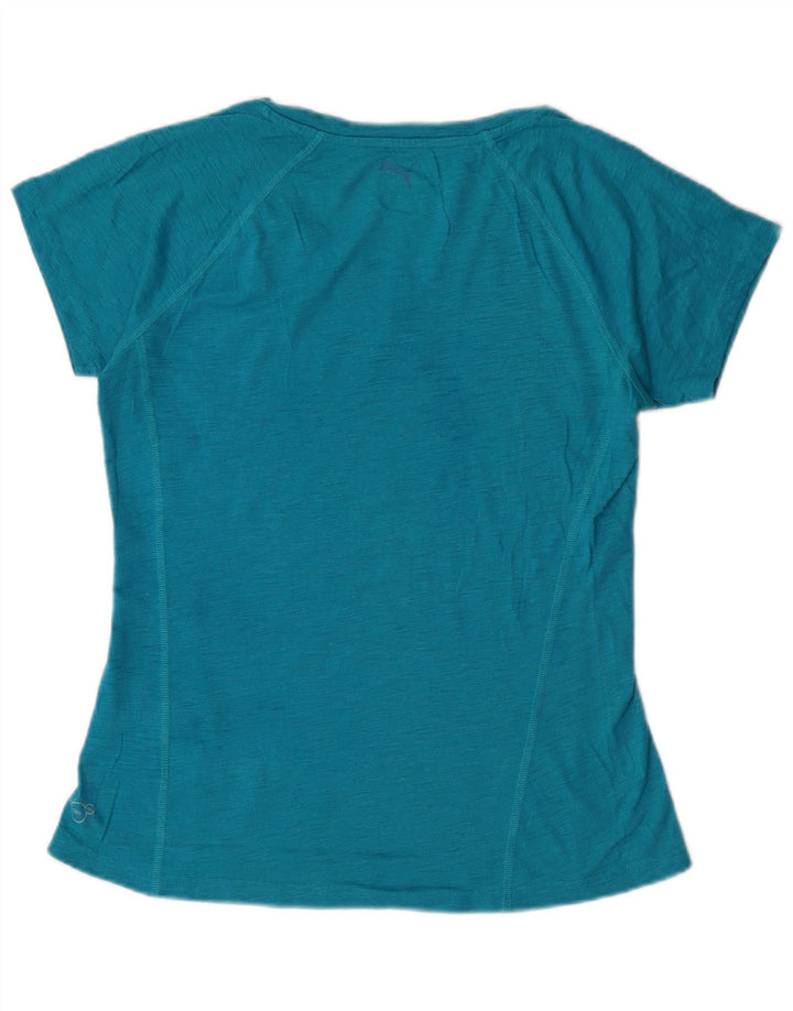 Puma Damen T-Shirt Top UK 12 Mittelblau gefleckte Baumwolle
