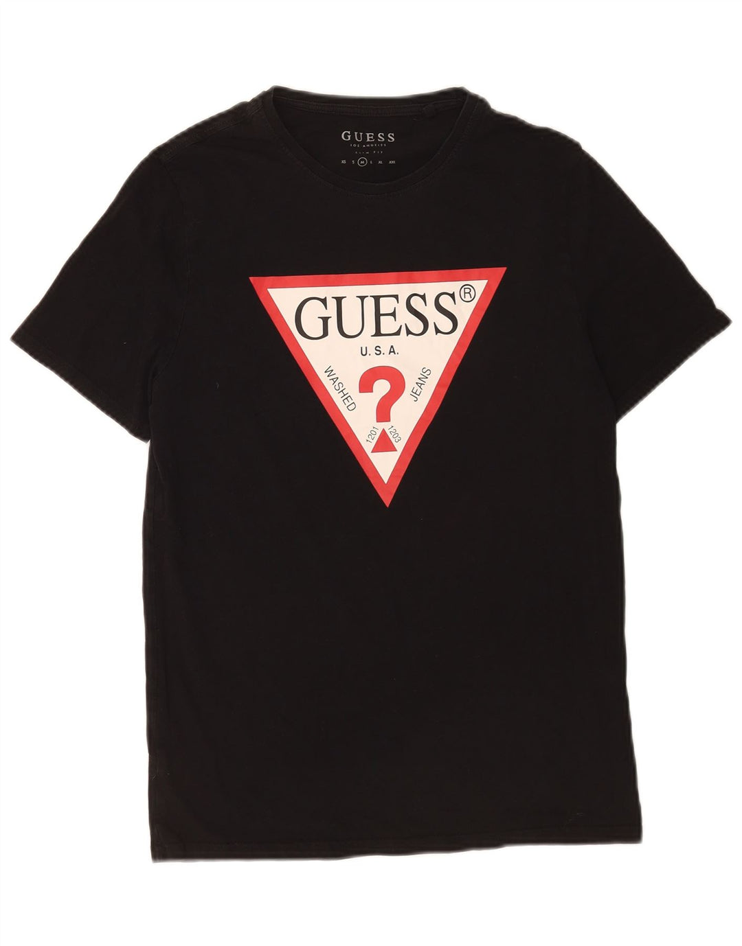 Guess Slim-Fit-Grafik-T-Shirt-Oberteil für Herren aus mittelschwarzer Baumwolle