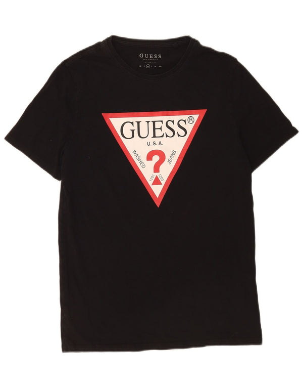 Guess Slim-Fit-Grafik-T-Shirt-Oberteil für Herren aus mittelschwarzer Baumwolle