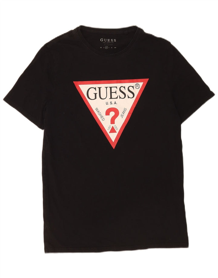 Guess Slim-Fit-Grafik-T-Shirt-Oberteil für Herren aus mittelschwarzer Baumwolle