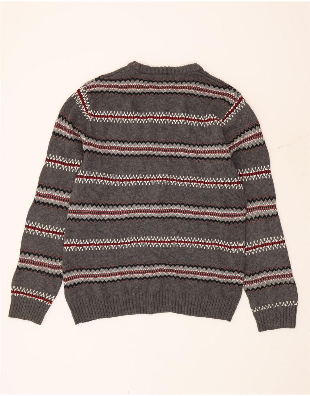 Chaps Herren-Pullover mit U-Boot-Ausschnitt, Größe S, Grau, Fair-Isle-Baumwolle