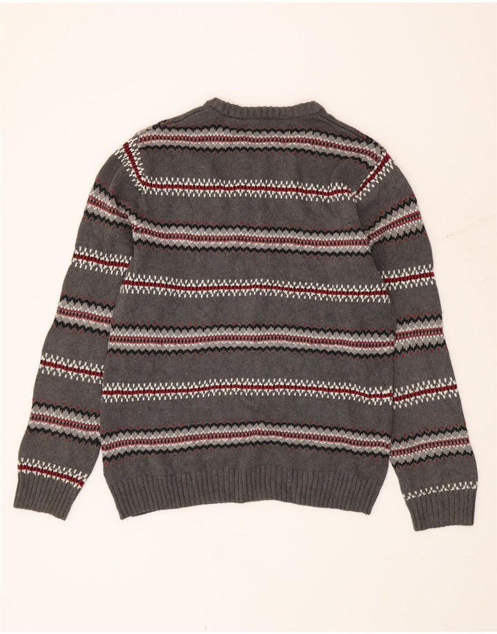 Chaps Herren-Pullover mit U-Boot-Ausschnitt, Größe S, Grau, Fair-Isle-Baumwolle