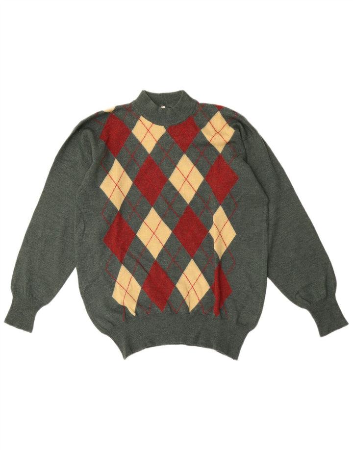Vintage Herren Rollkragenpullover IT 50 Mittelgrün Argyle/Diamant