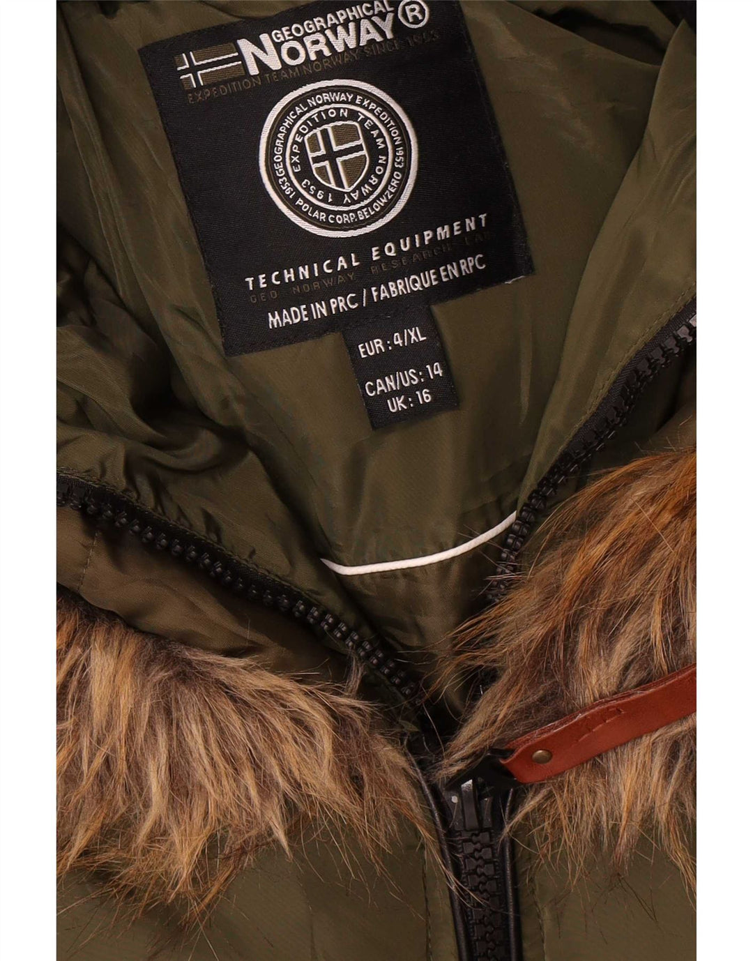 Norwegen Wattierte Damenjacke mit Kapuze, UK 16, Größe L, Khaki, Polyester