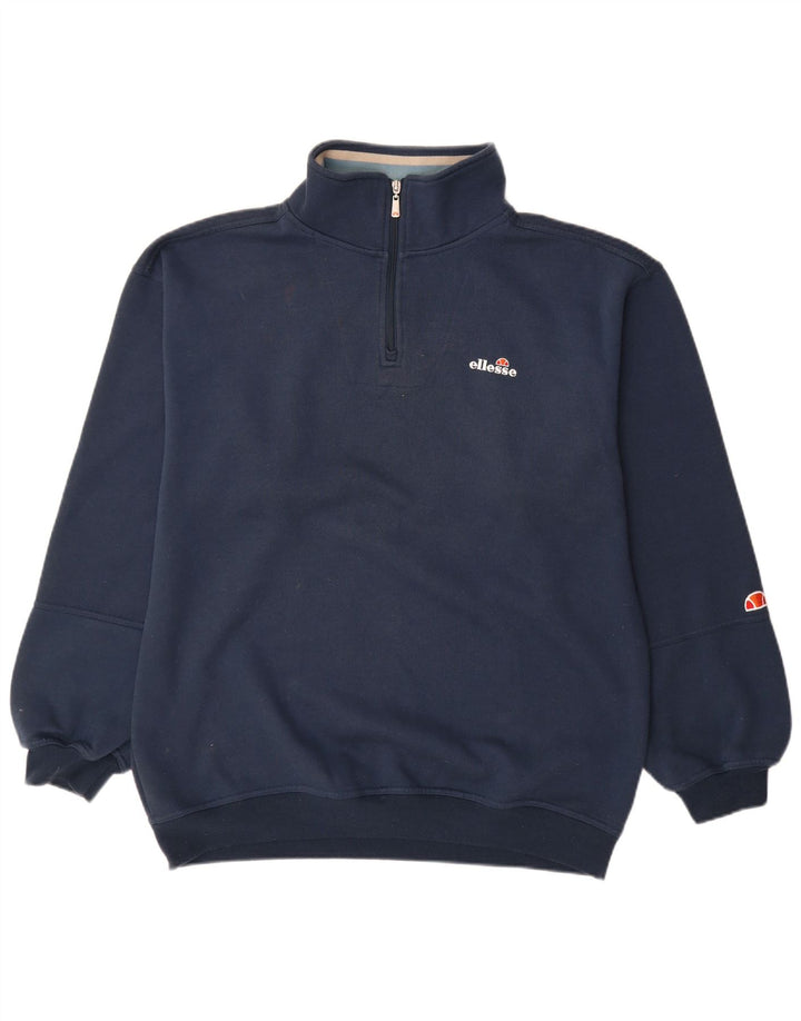Ellesse Herren-Sweatshirt mit Reißverschluss am Hals, groß, marineblaue Baumwolle