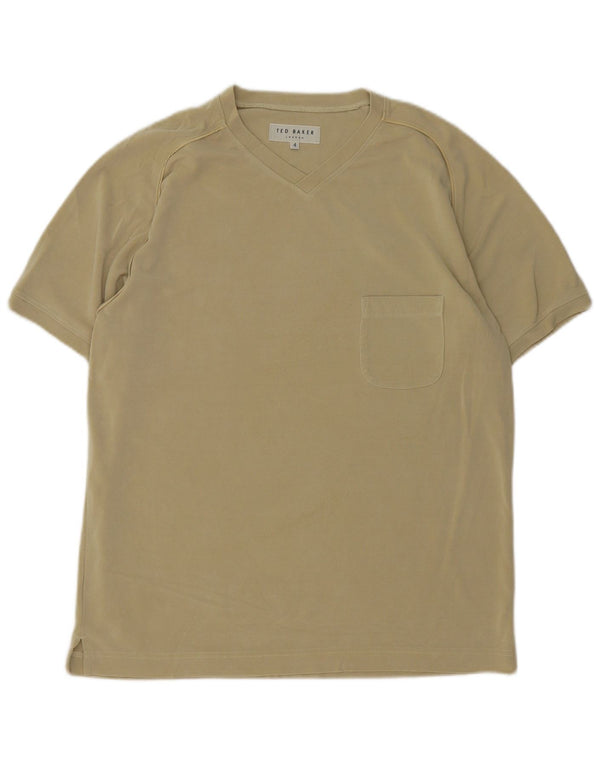 Ted Baker Herren T-Shirt Top Größe 4 Large Khaki Baumwolle