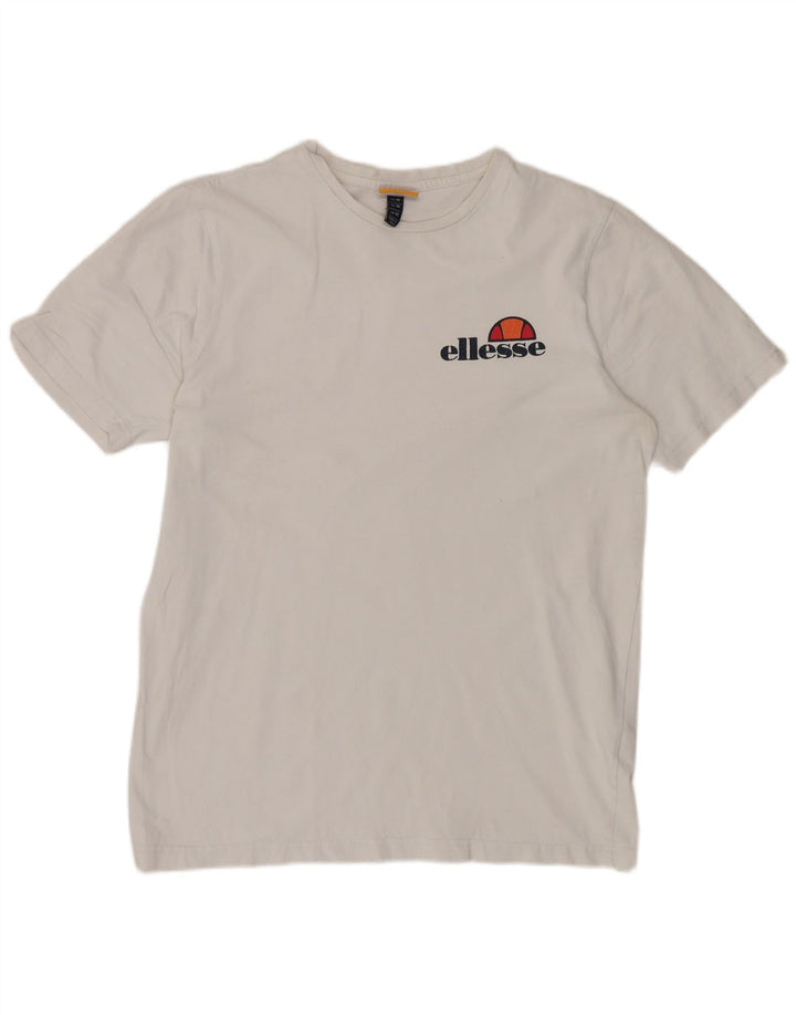 ELLESSE Damen Grafik-T-Shirt-Oberteil UK 14 Mittelweiße Baumwolle