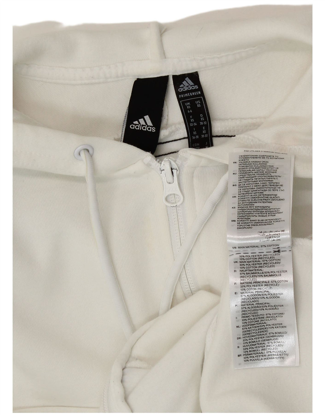 ADIDAS Damen Zip Hoodie Pullover UK 4/6 XS Weiße Baumwolle