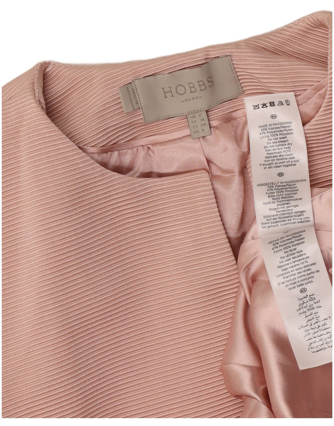 Hobbs Damen Crop Open Blazer Jacke UK 12 Mittelrosa Viskose