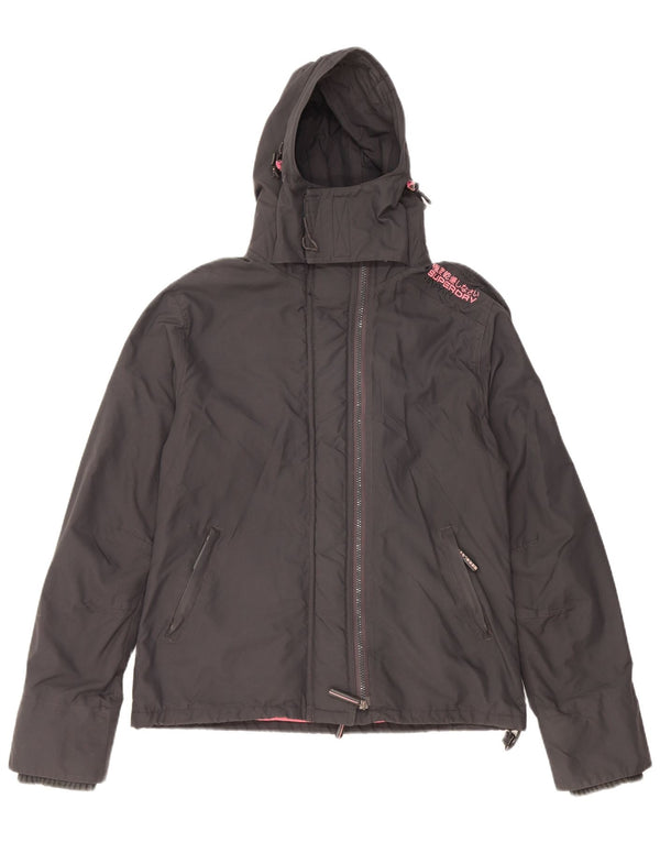 Superdry Damen-Windbreakerjacke mit Kapuze, UK 18 XL, graues Nylon