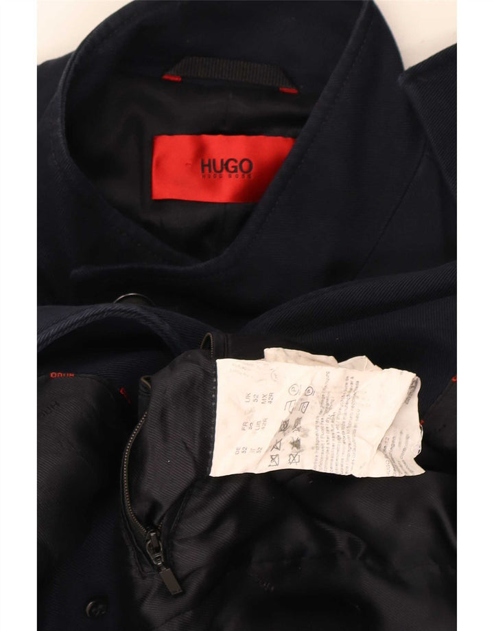 Hugo Boss Herrenmantel EU 52 XL Marineblaue Baumwolle