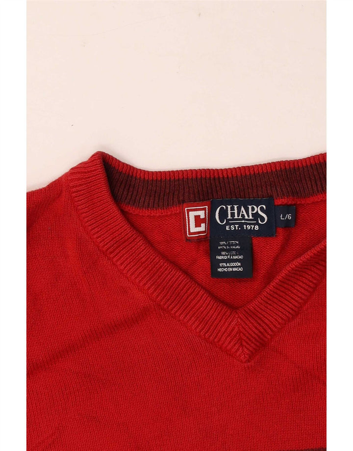 Chaps Herren-Pullover mit V-Ausschnitt, Größe L, Rot, Colourblock-Baumwolle