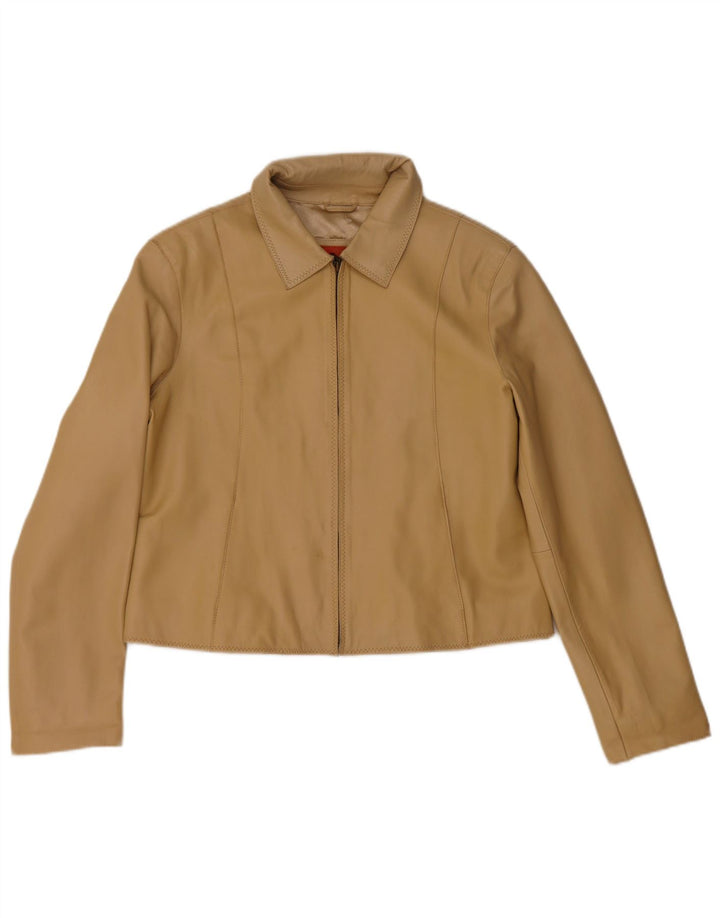 Helium Damen Crop Lederjacke UK 14 Medium Beige Leder