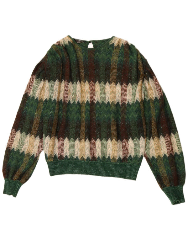 STIZZOLI Damen Strick-2-teiliges Rock-Set UK 12 Medium W28 Grüne Chevron-Wolle
