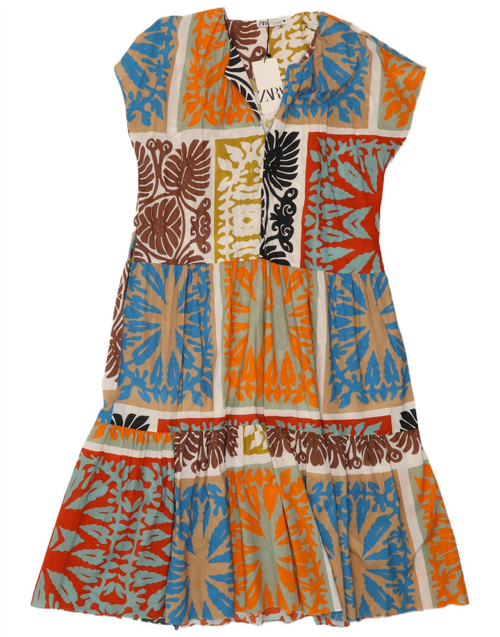 Zara Damen Maxikleid UK 18 XL Mehrfarbige Patchwork-Baumwolle