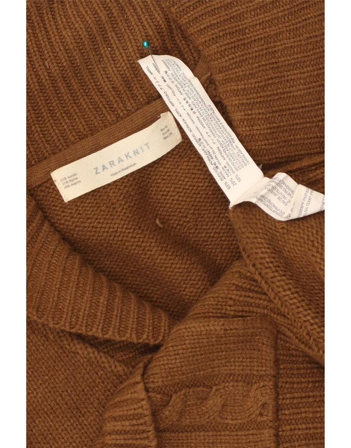 Zara Damen Crop Cardigan Pullover UK 12 Mittelbraunes Acryl