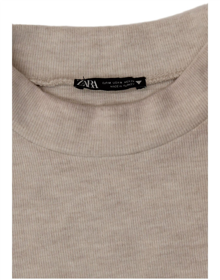 Zara Damen T-Shirt Top UK 14 Mittelbeige meliert