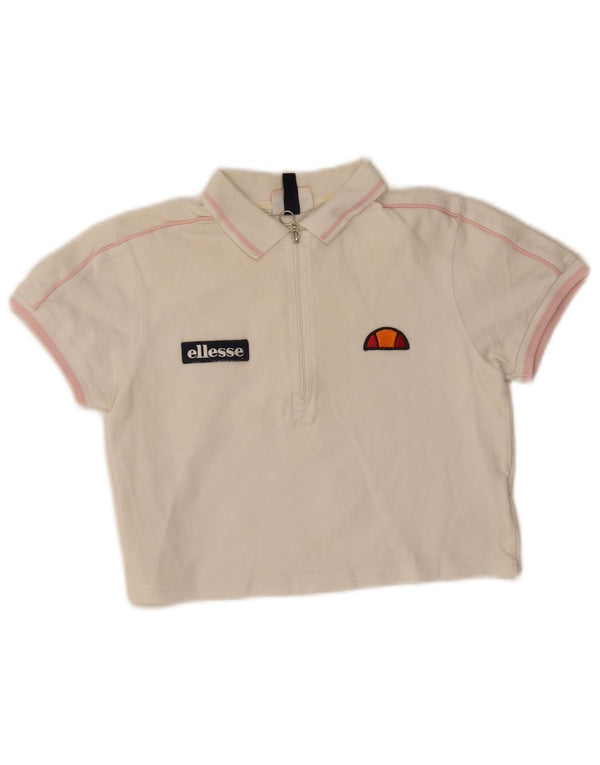 Ellesse Womens Graphic Crop Poloshirt UK 6 XS Weiße Baumwolle