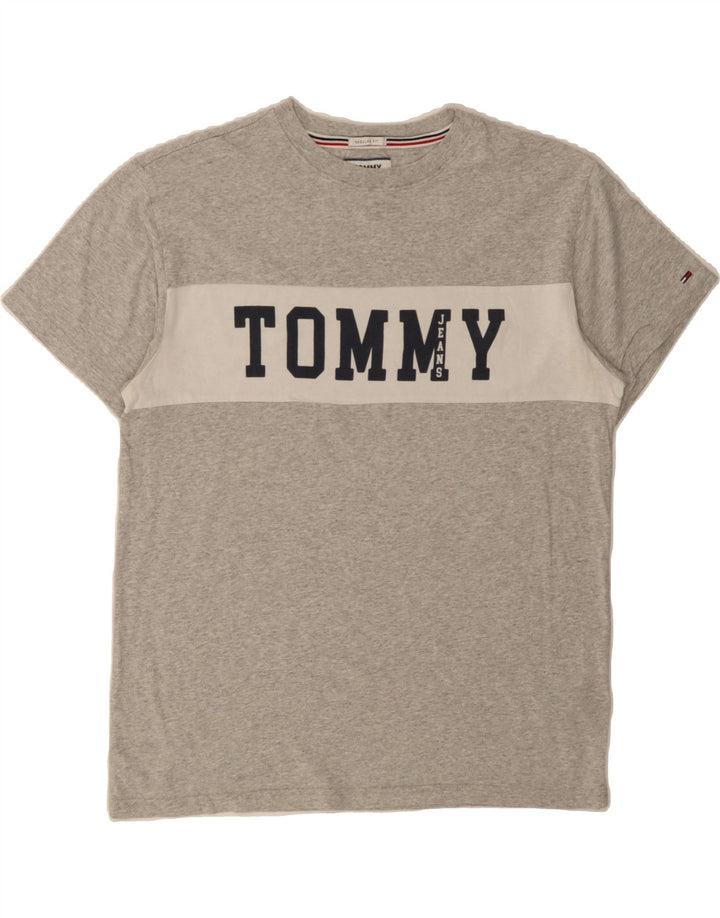 TOMMY HILFIGER Mens Graphic T-Shirt Top Medium Grey Colourblock Vintage Tommy Hilfiger and Second-Hand Tommy Hilfiger from Messina Hembry 