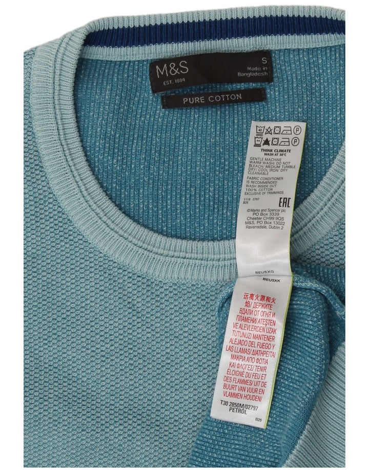 Marks & Spencer Herren-Pullover mit Rundhalsausschnitt, Größe S, türkisfarbene Baumwolle