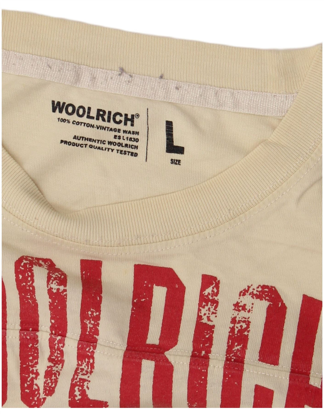 Woolrich Herren-Grafik-Oberteil, langärmelig, groß, beige Baumwolle