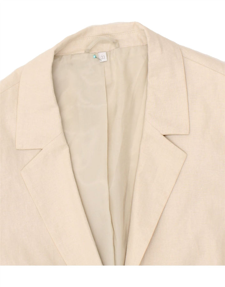 VINTAGE Womens 1 Button Blazer Jacket UK 22 3XL Off White Linen Vintage Vintage and Second-Hand Vintage from Messina Hembry 
