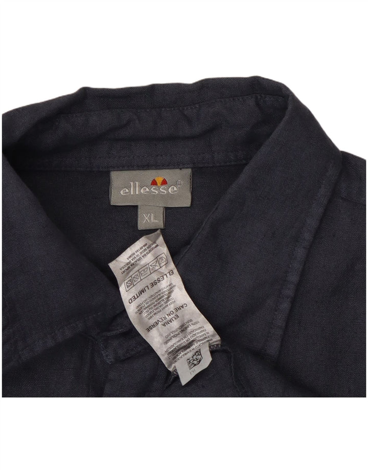 ELLESSE Mens Shirt XL Navy Blue Linen
