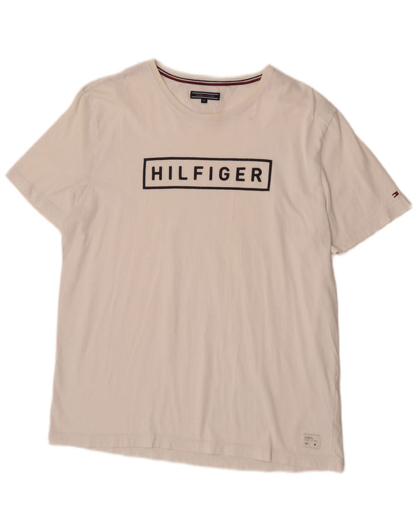 Tommy Hilfiger Herren-T-Shirt mit normaler Passform, Grafik, 2XL, weiße Baumwolle