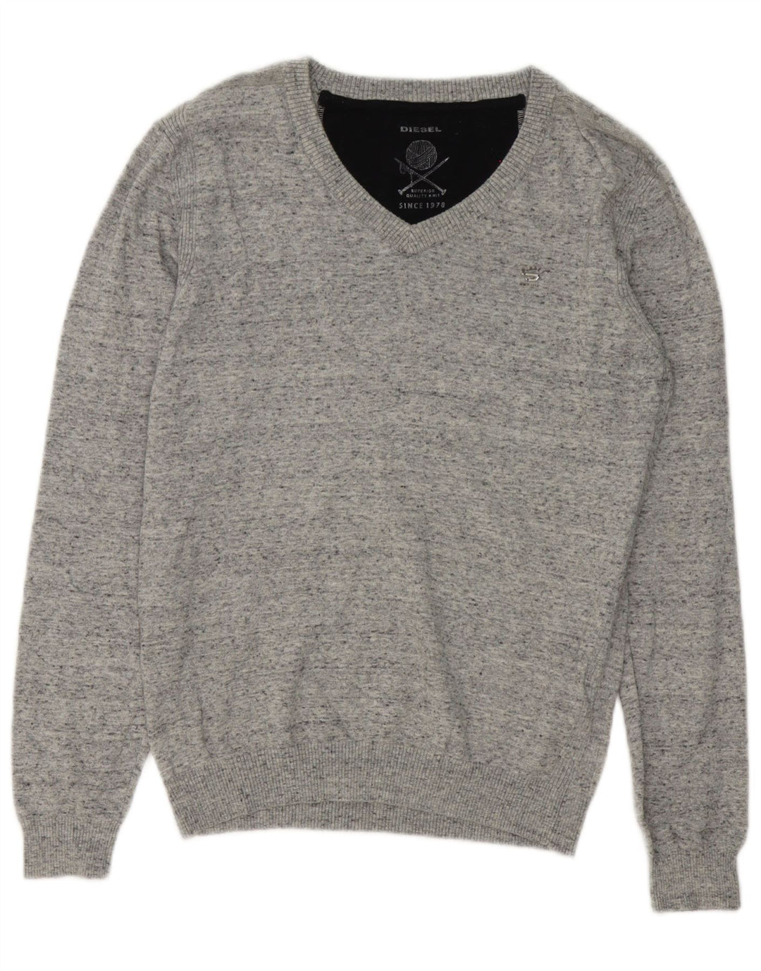 Diesel Herren-Pullover mit V-Ausschnitt, klein, grau gefleckte Baumwolle