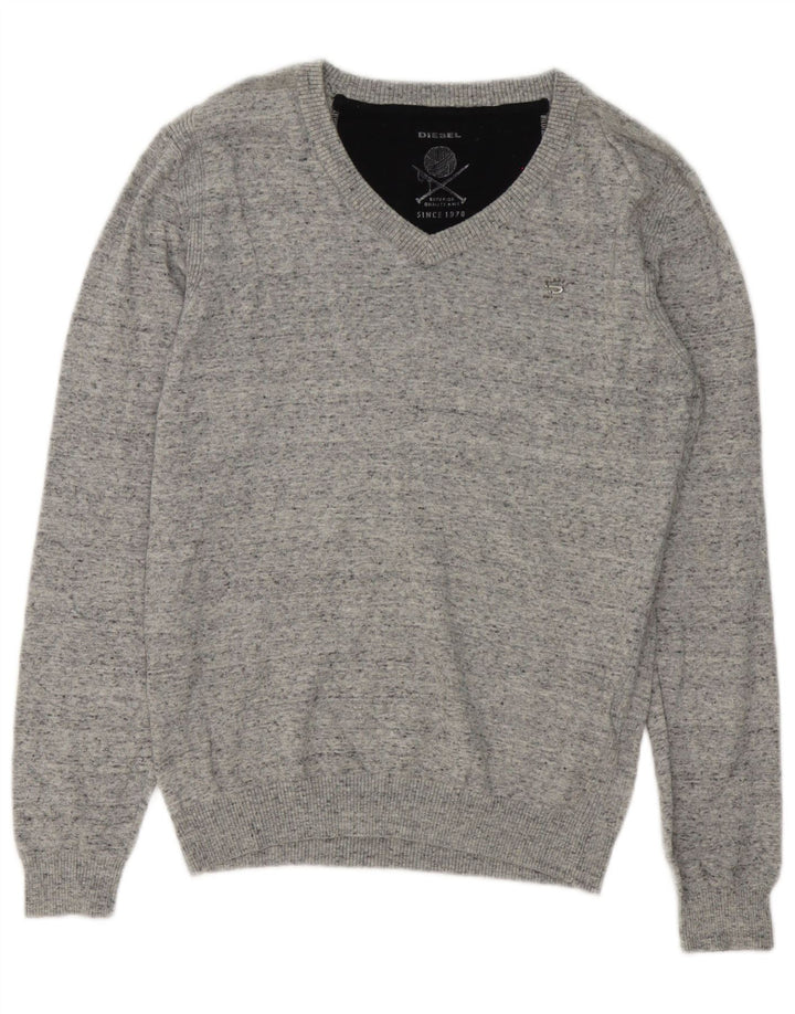Diesel Herren-Pullover mit V-Ausschnitt, klein, grau gefleckte Baumwolle