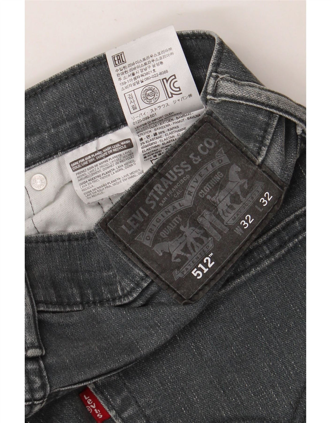 LEVI'S Herren 512 Slim Tapered Jeans W32 L32 Graue Baumwolle
