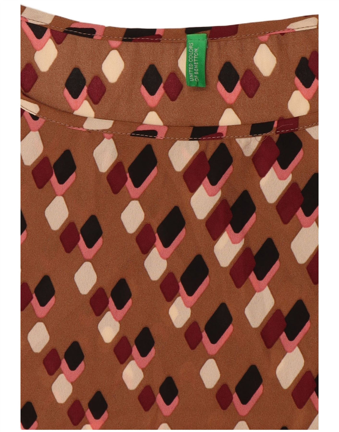 Benetton Damen-Blusenoberteil, UK-Größe 46, groß, braun, geometrisch