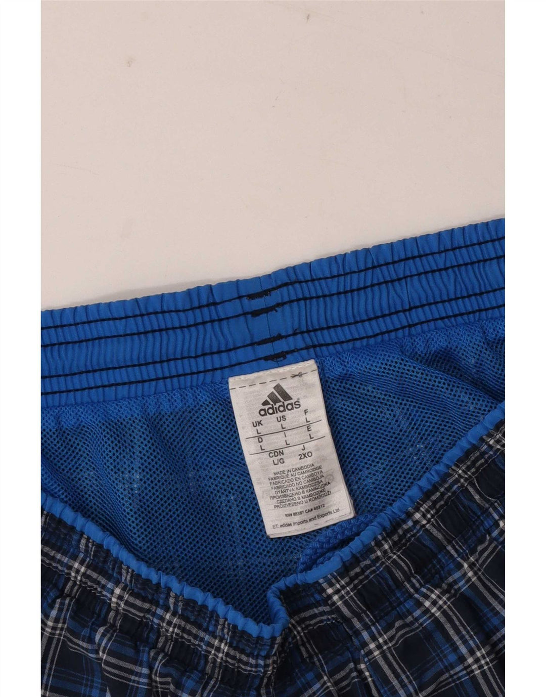 Adidas Herren-Badeshorts, groß, marineblau, kariert, Polyester