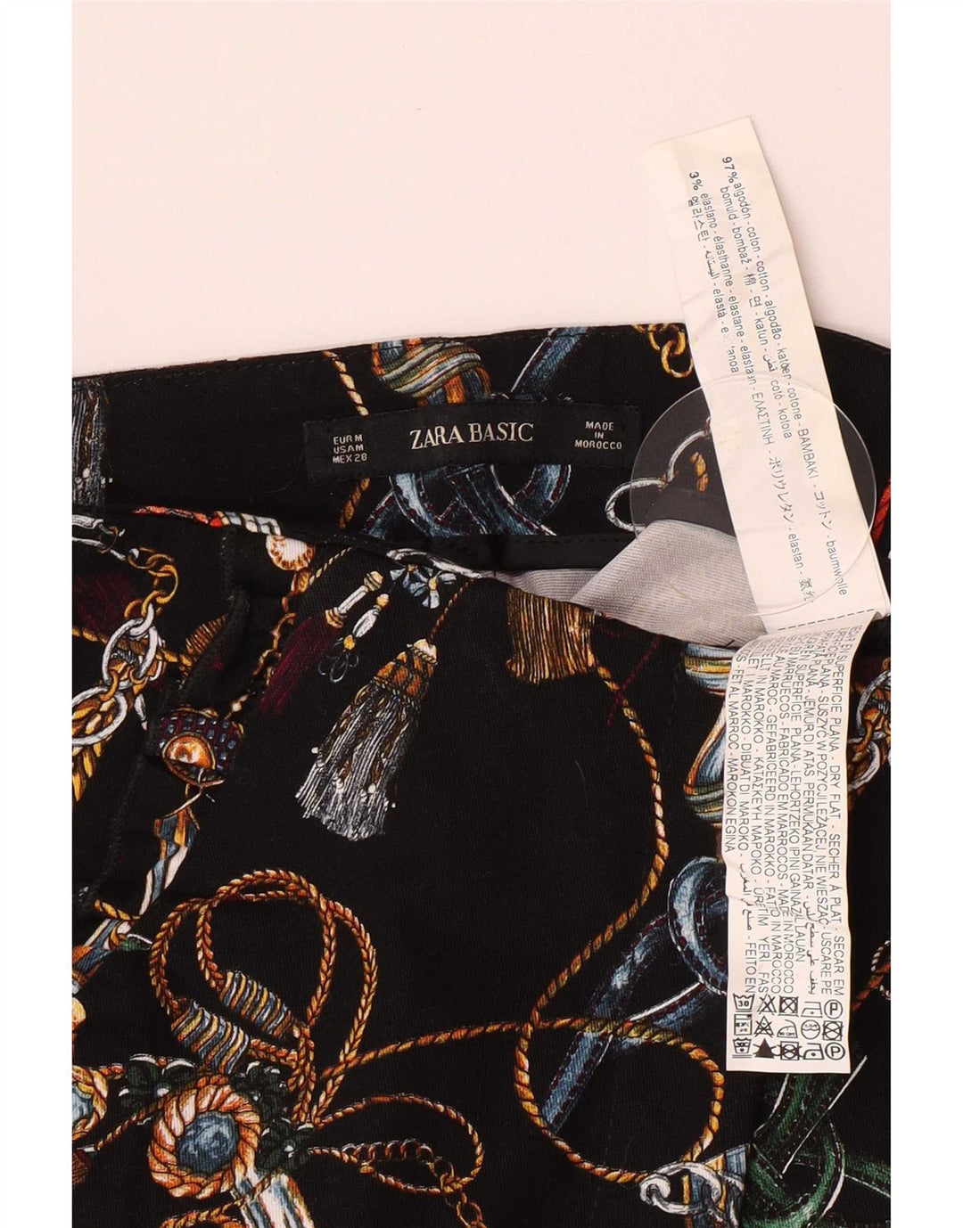 Zara Damen-Shorts mit abstraktem Muster, mittelgroß, W28, schwarze Baumwolle