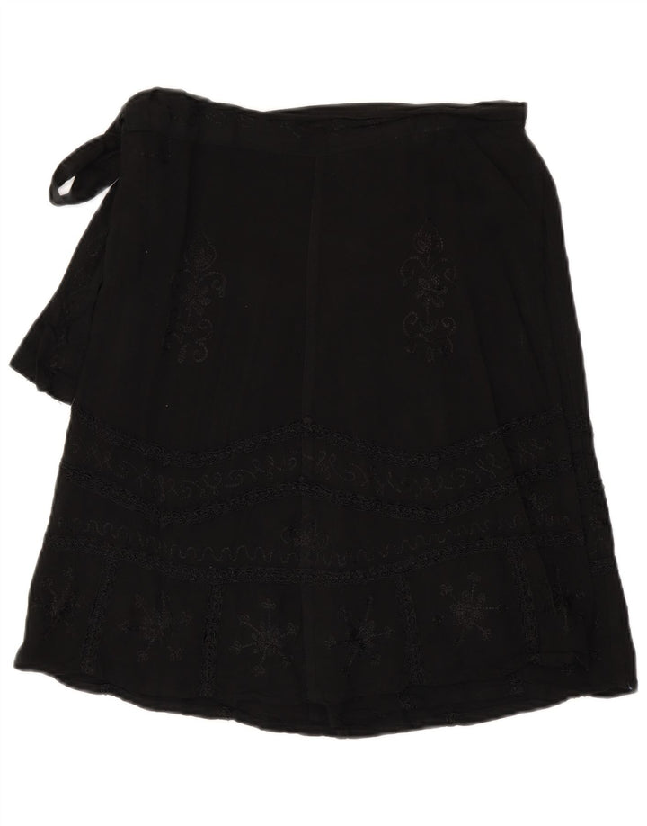 Vintage Damen Wickelrock W30 Medium Schwarz Paisley
