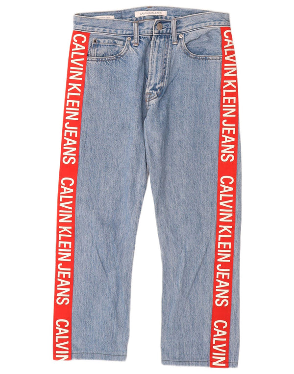 CALVIN KLEIN Damen Graphic Straight Jeans W29 L25 Blaue Colourblock-Baumwolle